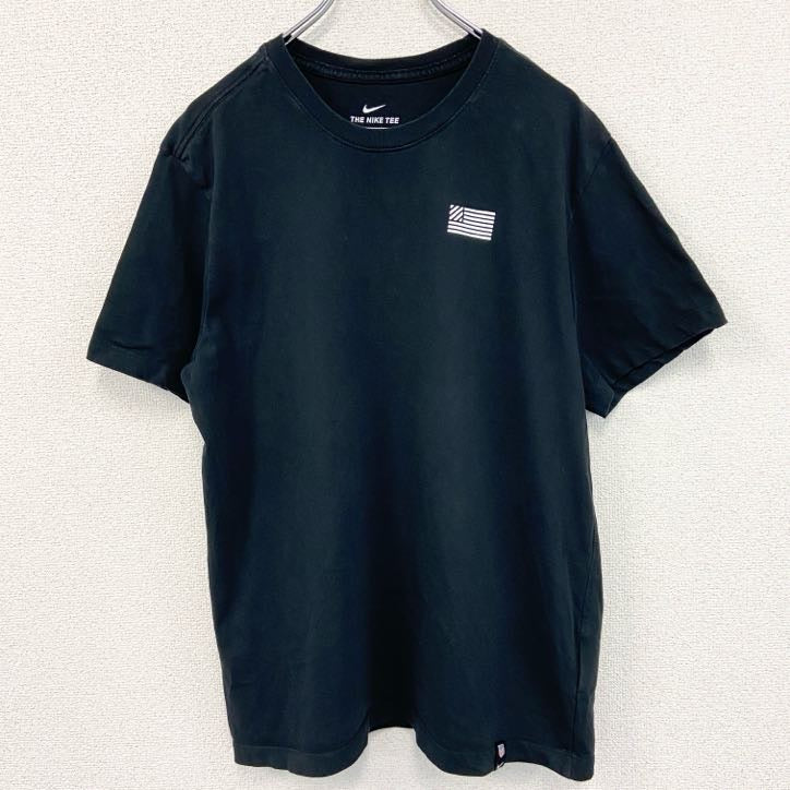 古着 used　ナイキ　半袖プリントTシャツ　ワンポイント　国旗　アメリカ　黒　ブラック　クルーネック　Lサイズ