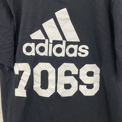 古着 used　adidas アディダス　半袖プリントTシャツ　サッカー　クルーネック　カジュアルデザイン　黒　Mサイズ
