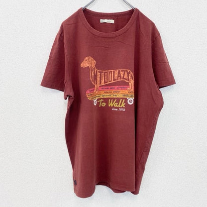 古着 used　半袖アニマルプリントTシャツ　ミニチュアダックスフンド　犬　赤茶色　レッドブラウン　レトロデザイン　XLサイズ