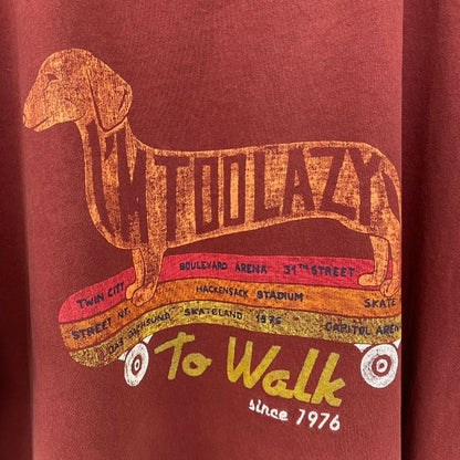 古着 used　半袖アニマルプリントTシャツ　ミニチュアダックスフンド　犬　赤茶色　レッドブラウン　レトロデザイン　XLサイズ