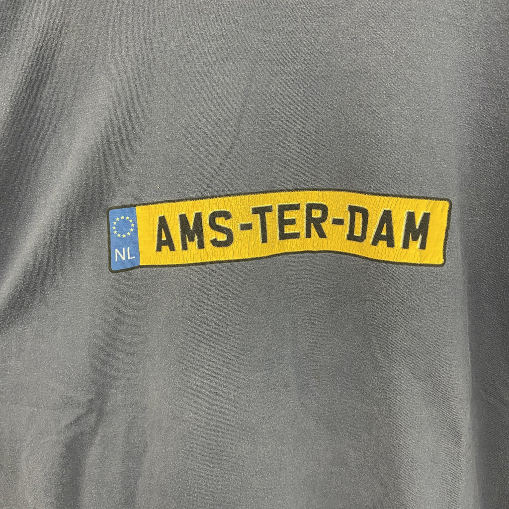 古着 used　半袖プリントTシャツ　アムステルダム　紺　ネイビー　100％コットン　レトロデザイン　クルーネック　XLサイズ