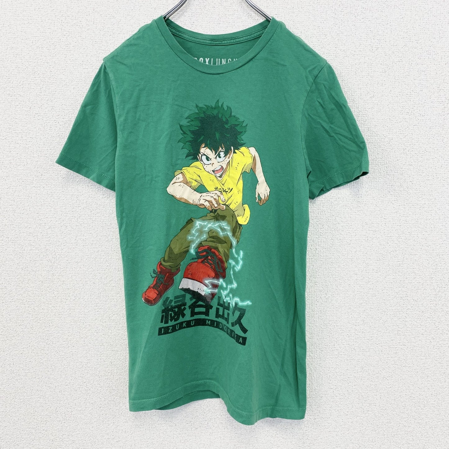 古着 used　ボックスランチ　半袖アニメプリントTシャツ　緑谷出久　クルーネック　緑　カジュアルデザイン　Sサイズ
