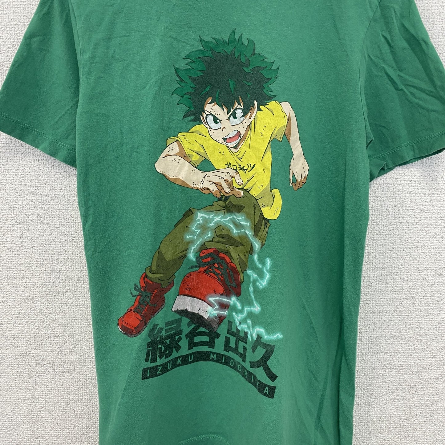 古着 used　ボックスランチ　半袖アニメプリントTシャツ　緑谷出久　クルーネック　緑　カジュアルデザイン　Sサイズ