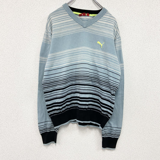 PUMA　プーマ　コットンニットセーター　刺繍ロゴ　水色　ライトブルー　Lサイズ