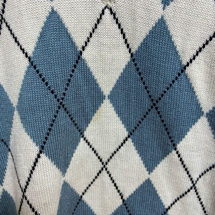 古着 used　adidas アディダス　長袖アーガイル柄ニット　Vネックセーター　総柄　レトロ　秋冬服　Sサイズ