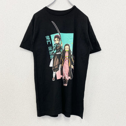 古着 used　DEMON SLAYER　半袖アニメプリントTシャツ　鬼滅の刃　クルーネック　黒　カジュアルデザイン　Mサイズ