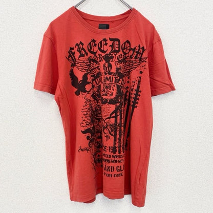 古着 used　半袖プリントTシャツ　Y2K　赤　レッド　クルーネック　フリーダム　レトロデザイン　Lサイズ