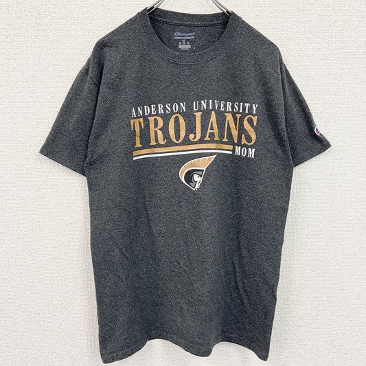 古着 used　champion　チャンピオン　半袖カレッジプリントTシャツ　大学　クルーネック　TROJANS　グレー　Mサイズ