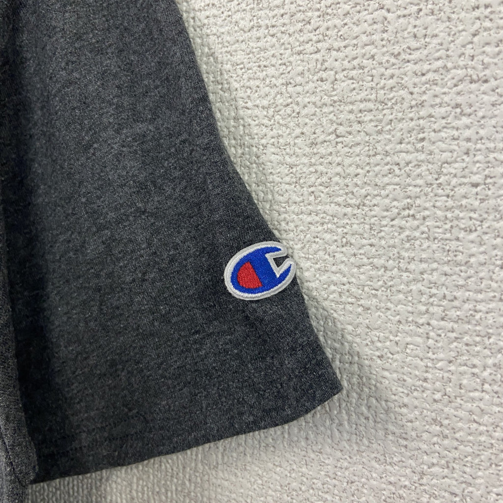 古着 used　champion　チャンピオン　半袖カレッジプリントTシャツ　大学　クルーネック　TROJANS　グレー　Mサイズ