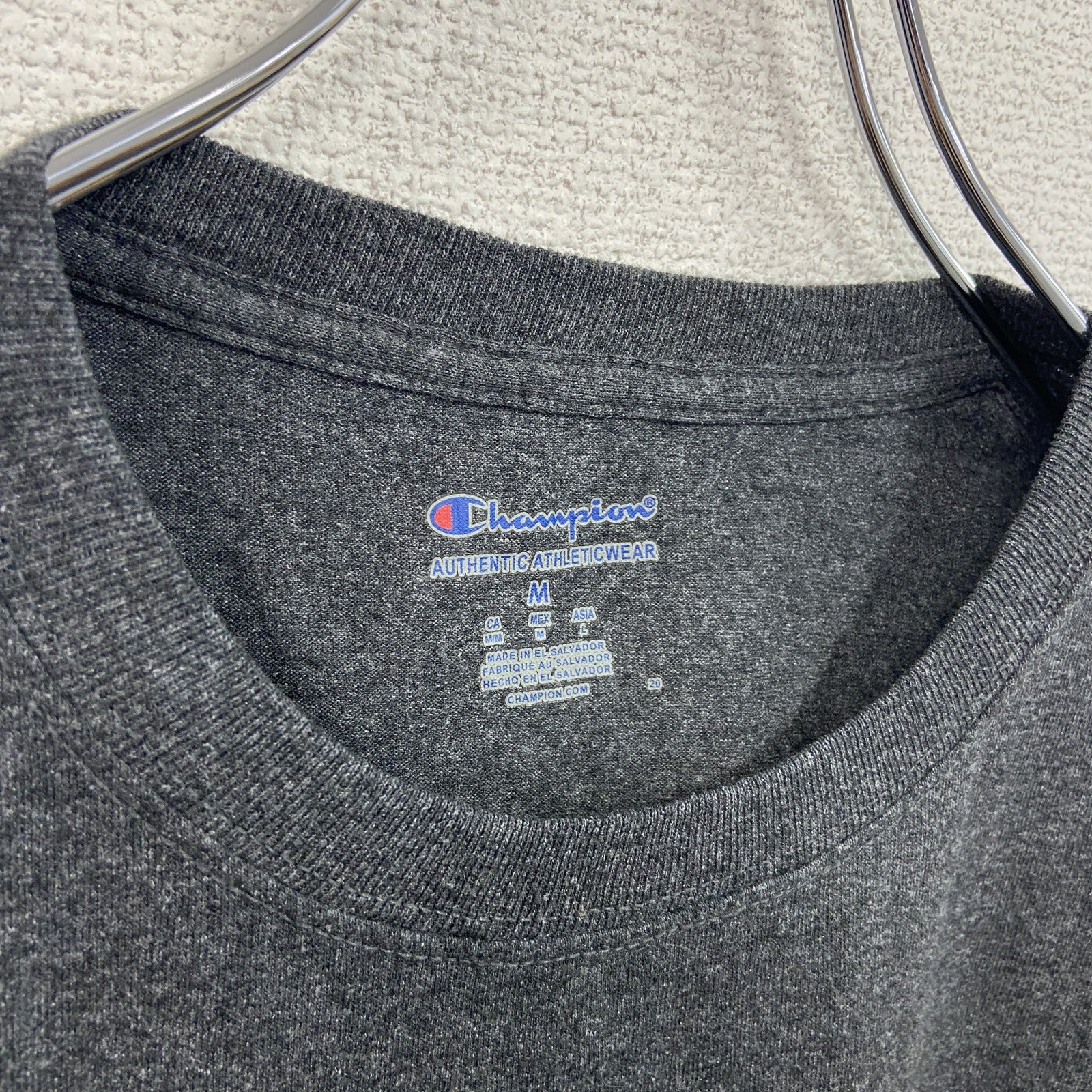 古着 used　champion　チャンピオン　半袖カレッジプリントTシャツ　大学　クルーネック　TROJANS　グレー　Mサイズ