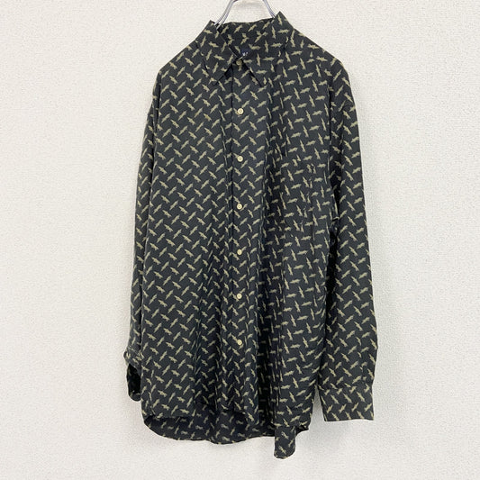 ～00s　OLD UNIQLO　オールドユニクロ　長袖シャツ　ヴィンテージ　総柄　黒　ブラック　Lサイズ