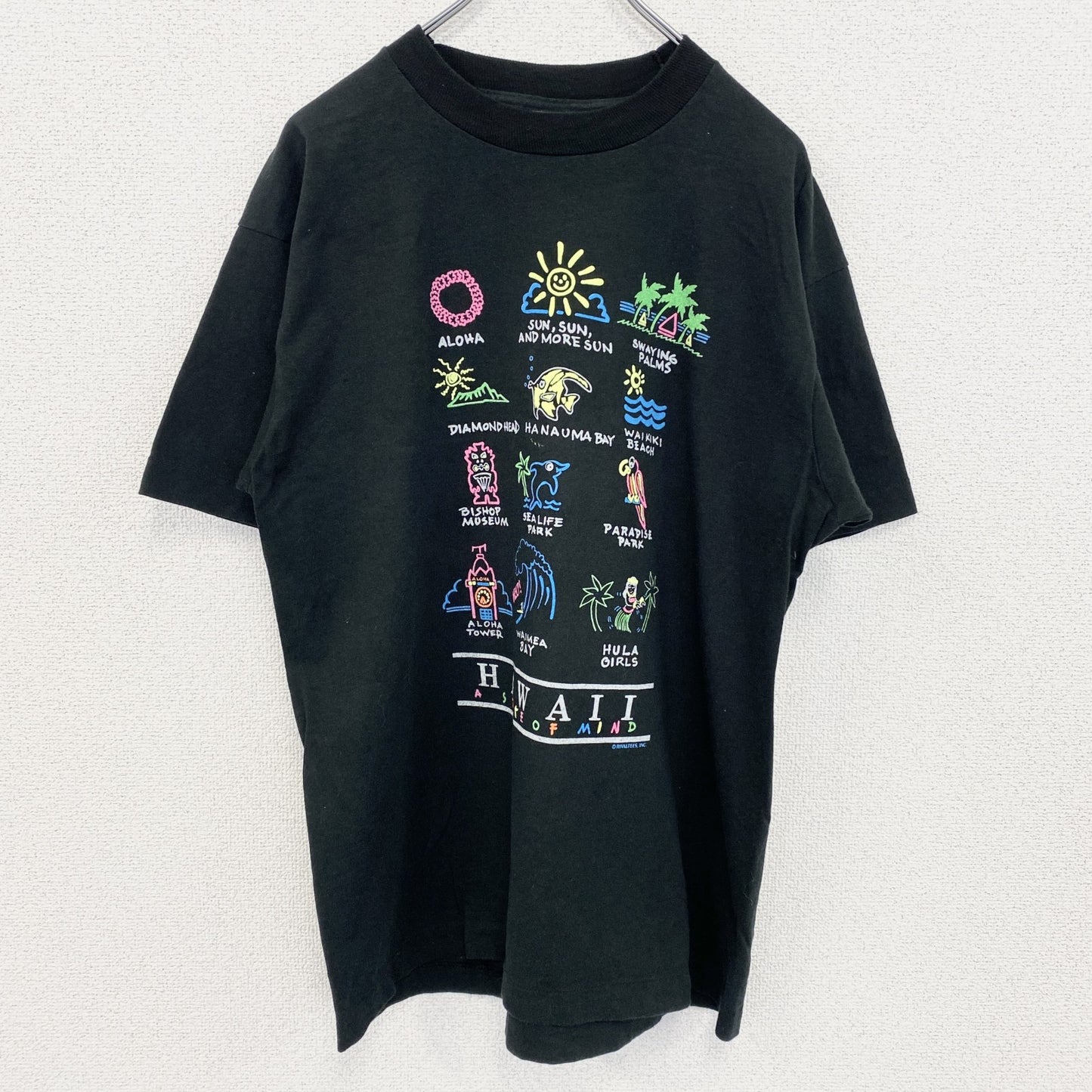 古着 used　フルーツオブザルーム　USA製　100％コットン　半袖プリントTシャツ　サマー　ハワイ　シングルステッチ　Lサイズ