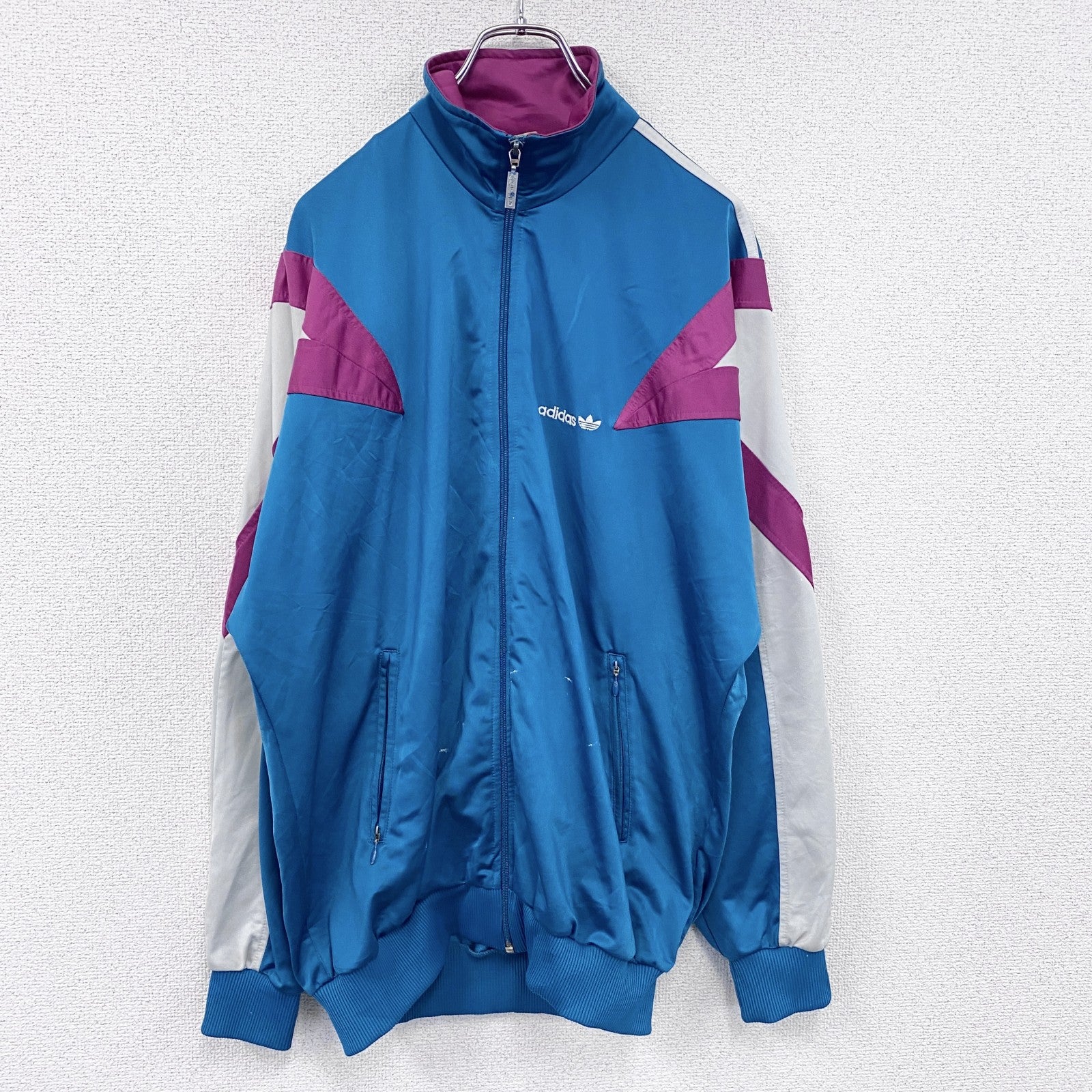 80s　adidas　アディダス　トラックジャケット/ジャージ　トレフォイルロゴ　ヴィンテージ　水色　アクアブルー　Lサイズ