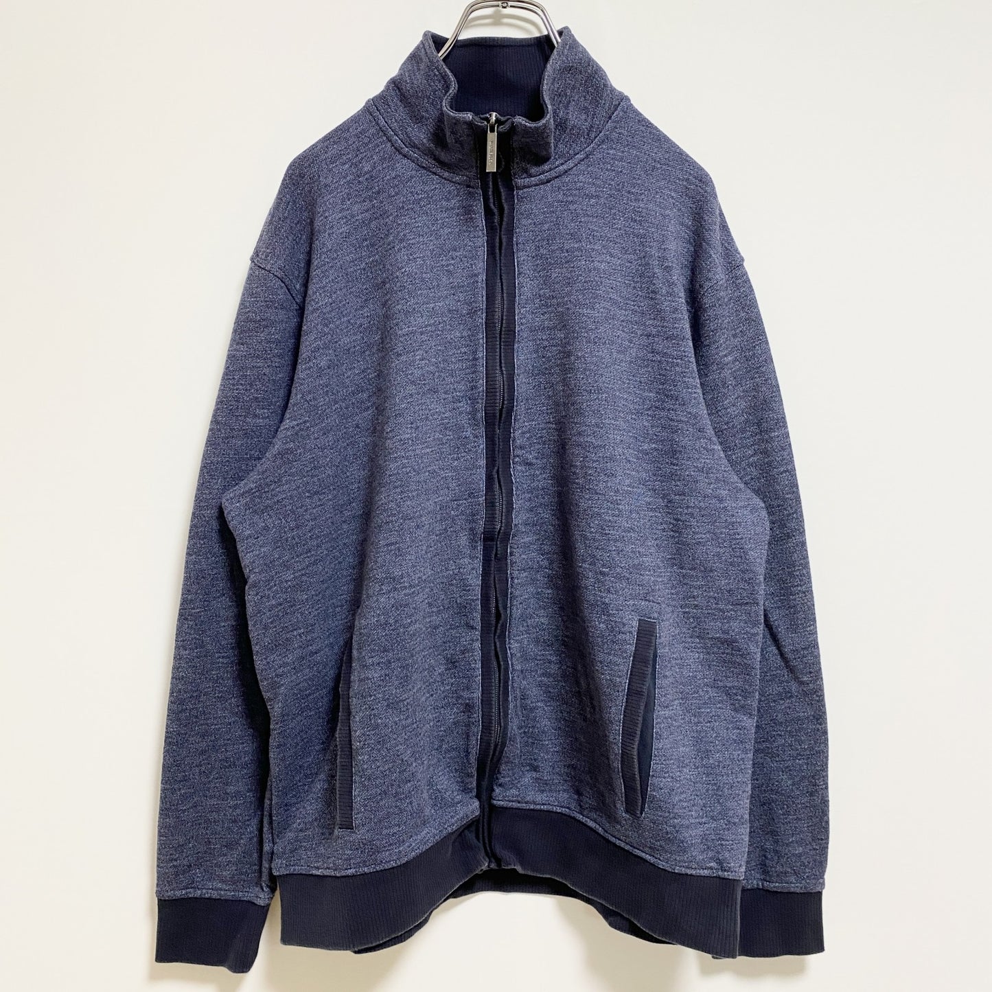 古着 used　VANHEUSEN　長袖ジップアップスウェット　トレーナー　ブルゾン　アウター　ハイネック　ネイビー　Lサイズ