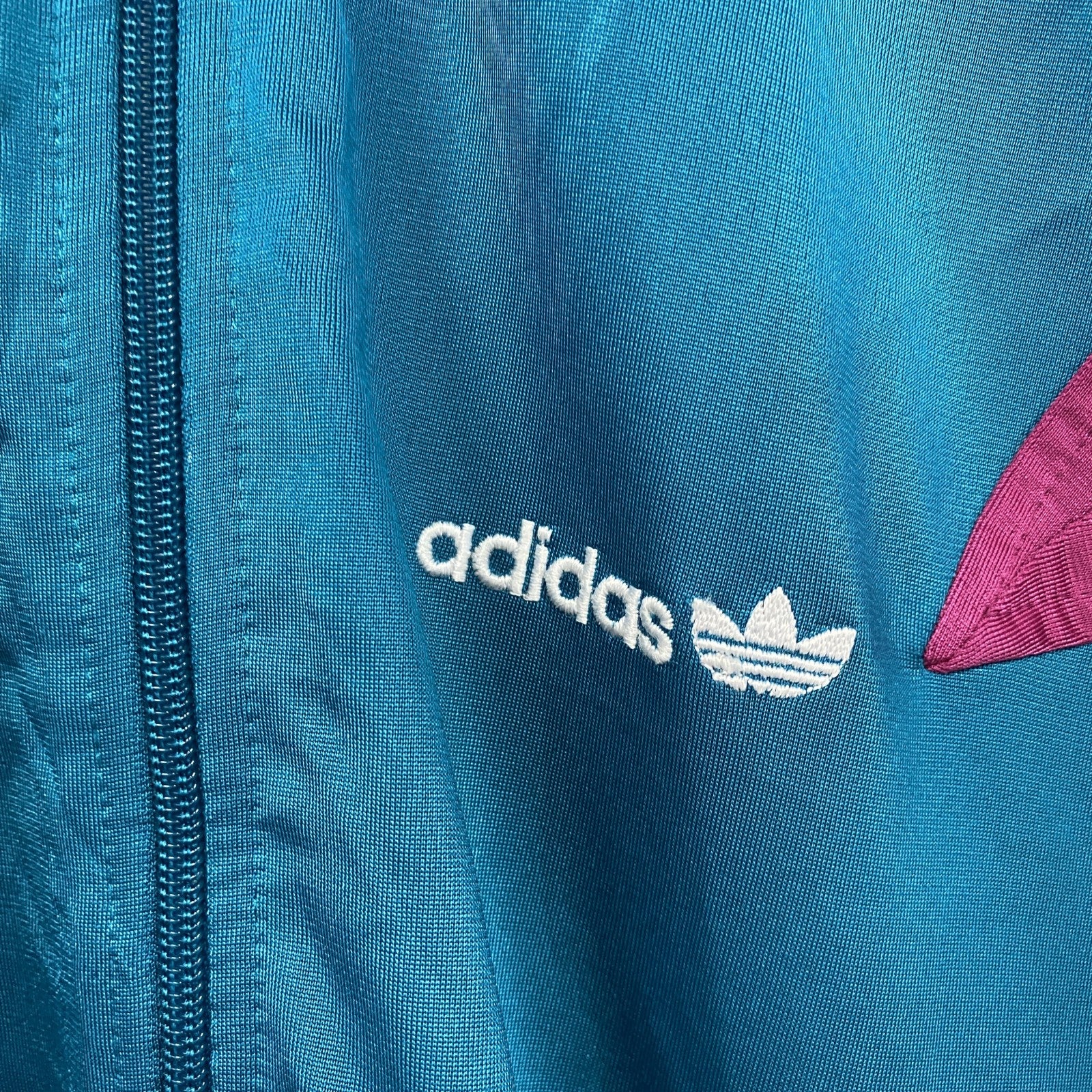 80s　adidas　アディダス　トラックジャケット/ジャージ　トレフォイルロゴ　ヴィンテージ　水色　アクアブルー　Lサイズ