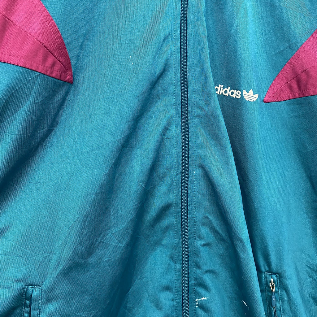 80s　adidas　アディダス　トラックジャケット/ジャージ　トレフォイルロゴ　ヴィンテージ　水色　アクアブルー　Lサイズ
