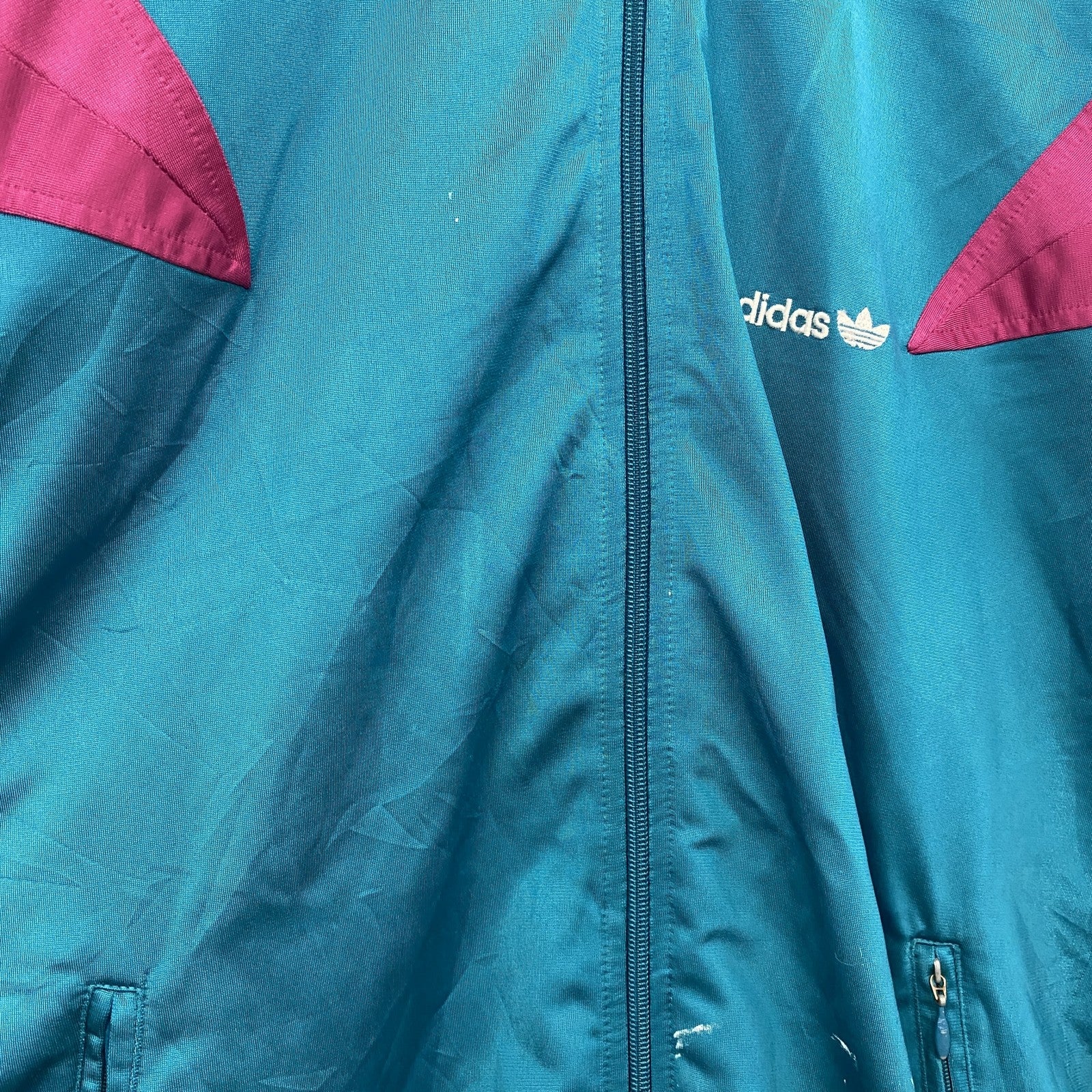 80s　adidas　アディダス　トラックジャケット/ジャージ　トレフォイルロゴ　ヴィンテージ　水色　アクアブルー　Lサイズ