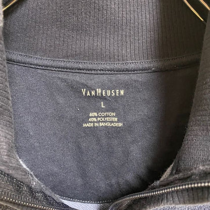 古着 used　VANHEUSEN　長袖ジップアップスウェット　トレーナー　ブルゾン　アウター　ハイネック　ネイビー　Lサイズ