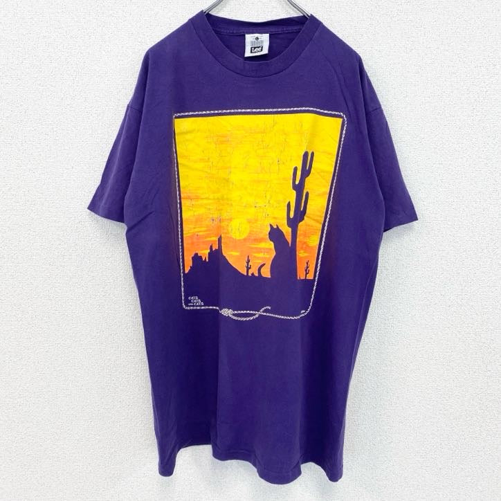 90s　Lee　リー　半袖アニマルプリントTシャツ　ヴィンテージ　猫　キャット　砂漠　紫　パープル　Lサイズ