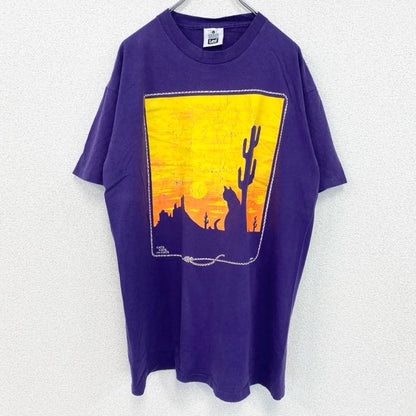 90s　Lee　リー　半袖アニマルプリントTシャツ　ヴィンテージ　猫　キャット　砂漠　紫　パープル　Lサイズ