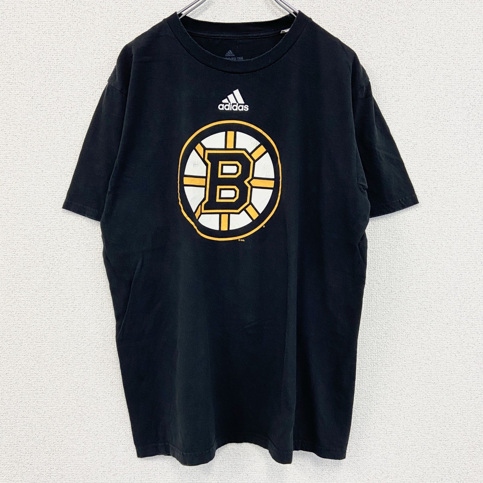 古着 used　Adidas　アディダス　ボストンブルーインズ　アイスホッケー　半袖プリントTシャツ　黒　ブラック　Lサイズ