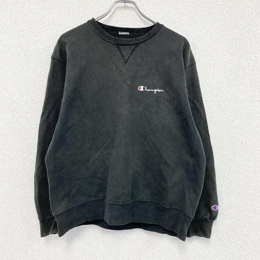 Champion　チャンピオン　スウェット/トレーナー　刺繍ロゴ　ワンポイント　フェード　前V　現行　黒　ブラック