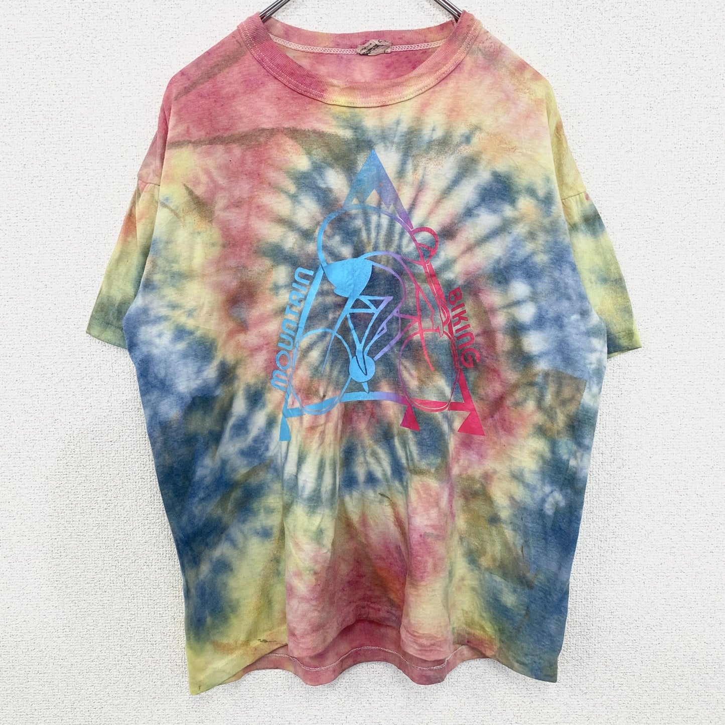 古着 used　半袖総柄プリントTシャツ　タイダイ柄　カラフル　シングルステッチ　90s　カジュアルデザイン　レトロ　Lサイズ