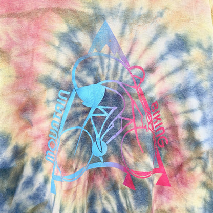 古着 used　半袖総柄プリントTシャツ　タイダイ柄　カラフル　シングルステッチ　90s　カジュアルデザイン　レトロ　Lサイズ