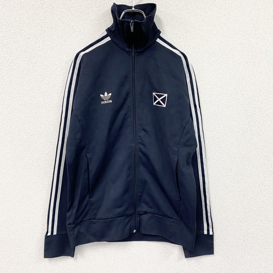 adidas　アディダス　トラックジャケット/ジャージ　フロッキープリント　トレフォイルロゴ　紺　ネイビー　Mサイズ