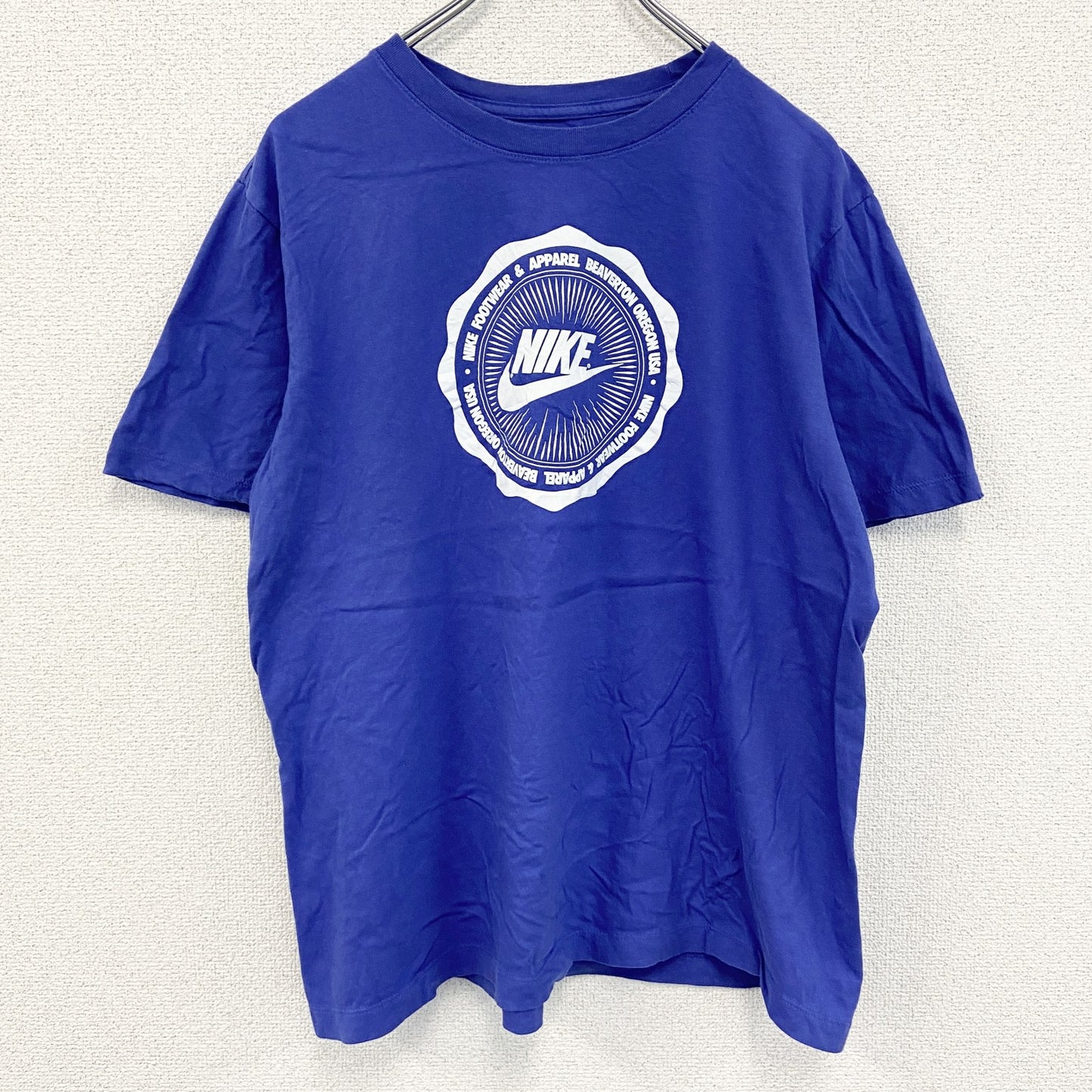 古着 used　NIKE　ナイキ　半袖プリントTシャツ　ビーバートン　オレゴン　青　ブルー　クルーネック　レトロデザイン　Lサイズ