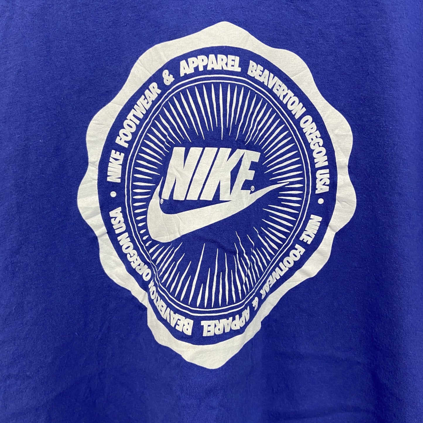 古着 used　NIKE　ナイキ　半袖プリントTシャツ　ビーバートン　オレゴン　青　ブルー　クルーネック　レトロデザイン　Lサイズ