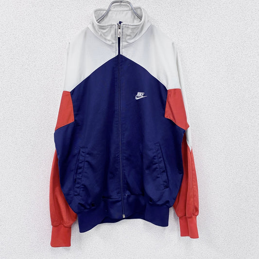 80s　NIKE　ナイキ　トラックジャケット/ジャージ　刺繍ロゴ　紺タグ　ヴィンテージ　紺　ネイビー　Lサイズ