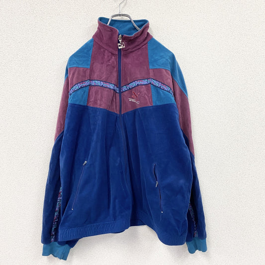 80s　PUMA　プーマ　ベロアトラックジャケット/ジャージ　ヴィンテージ　マルチカラー　青　ブルー　Lサイズ
