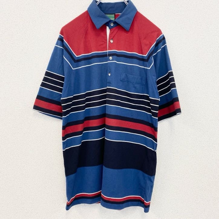古着 used　90's　ヴィンテージ　半袖ポロシャツ　胸ポケット付き　ストライプ　ラグラン　シングルステッチ