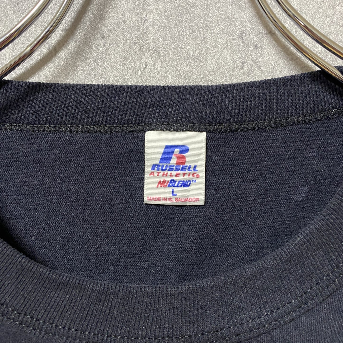 古着 used　RUSSELL ATHLETIC　ラッセル　半袖プリントTシャツ　バックプリント　レトロ　黒　ブラック　Lサイズ