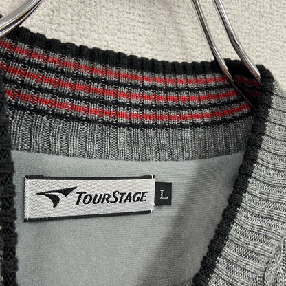 TOUR STAGE　ツアーステージ　切り替えウールニットカーディガン　灰色　グレー　Lサイズ