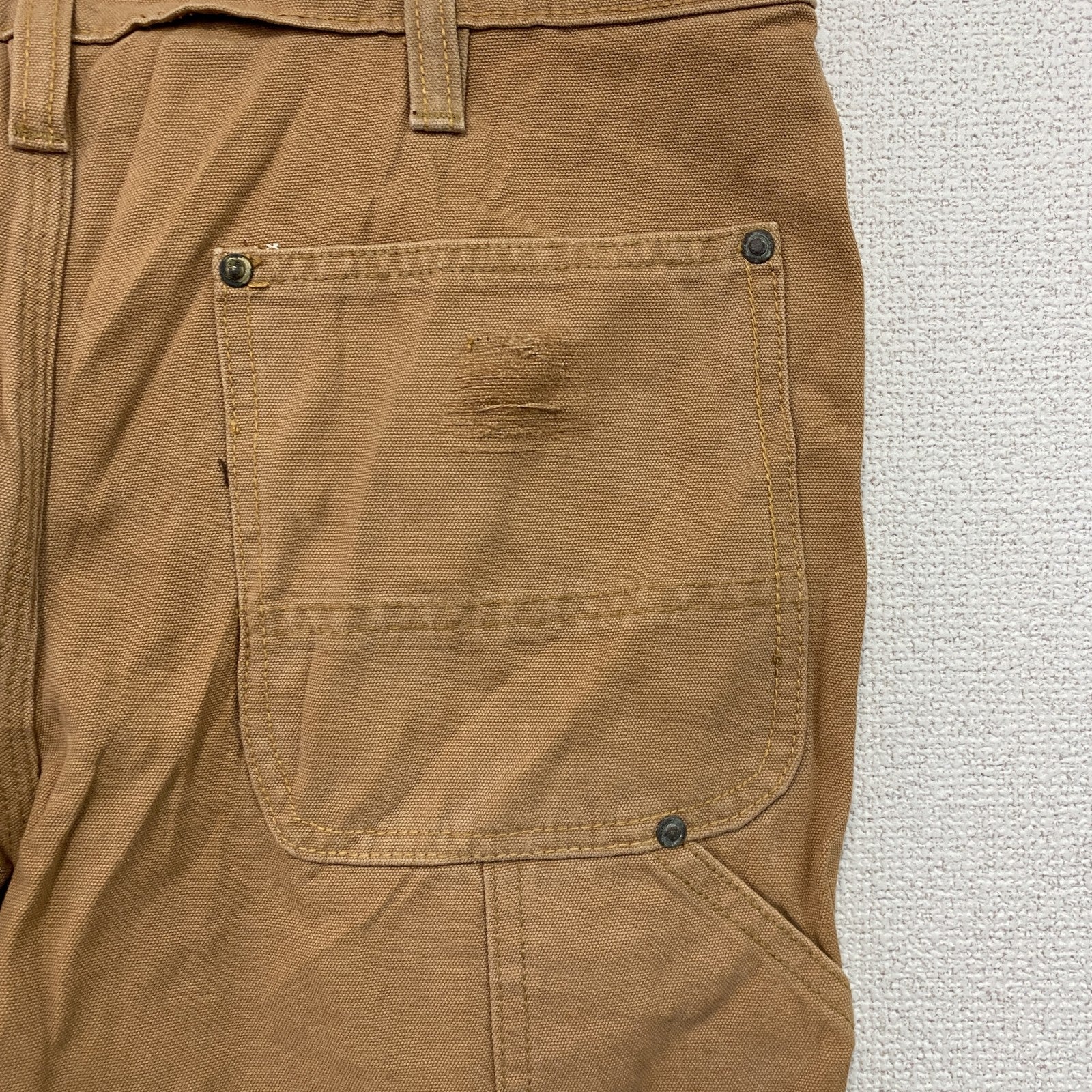 ノーブランド　ダブルニーペインターパンツ　ダックパンツ　ジップフライ　キャメル