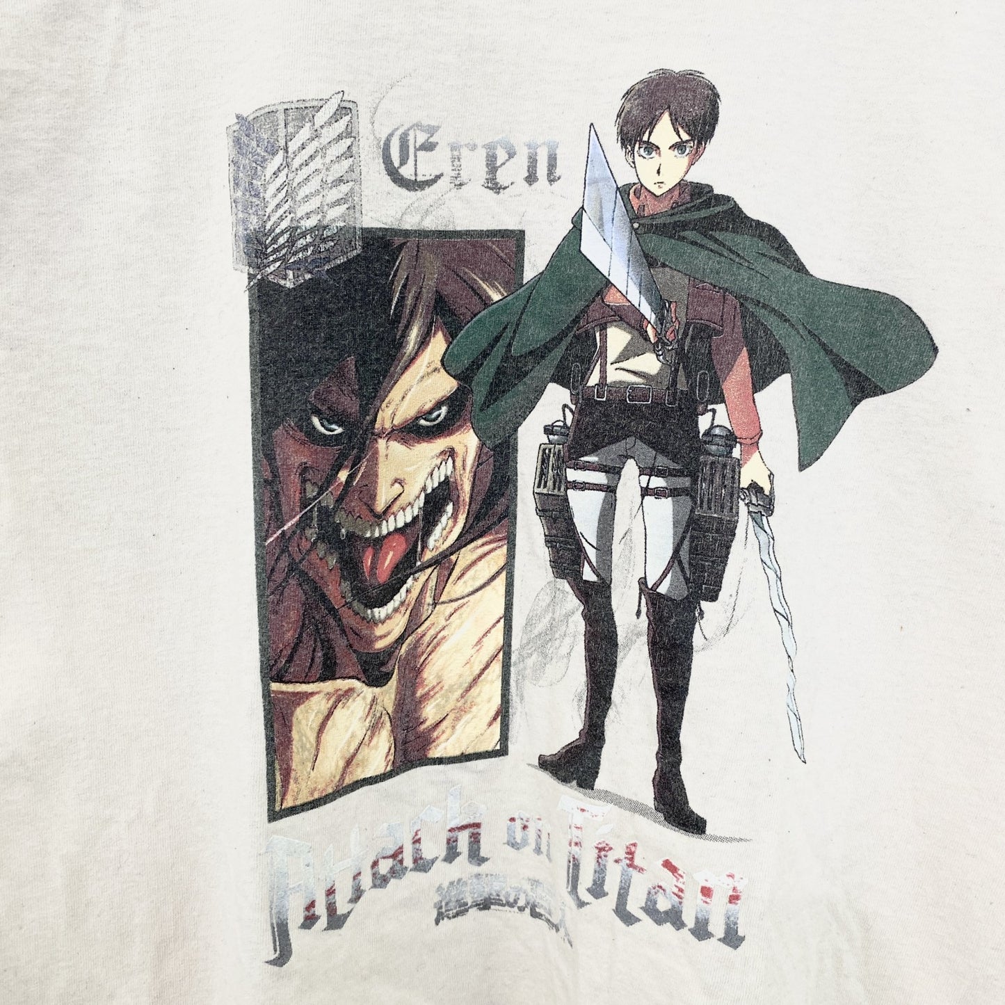 古着 used　進撃の巨人　半袖オリジナルアニメプリントTシャツ　エレン　カジュアルデザイン　クリーム色　レトロ　XLサイズ
