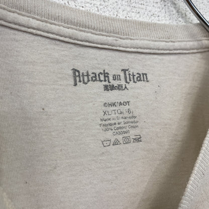 古着 used　進撃の巨人　半袖オリジナルアニメプリントTシャツ　エレン　カジュアルデザイン　クリーム色　レトロ　XLサイズ