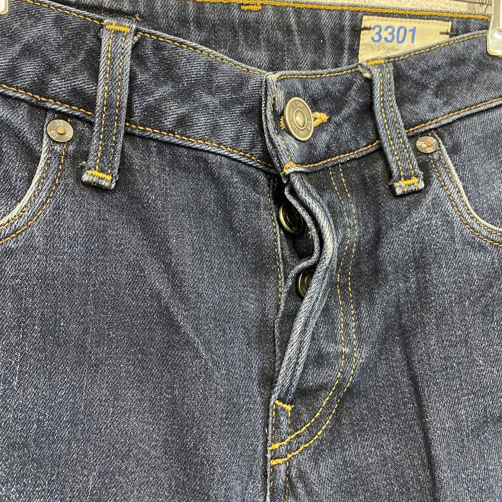 G-star RAW　ジースターロゥ　3301　デニムパンツ/ジーンズ　縦落ち　刺繍ロゴ　ボタンフライ　インディゴ　28サイズ
