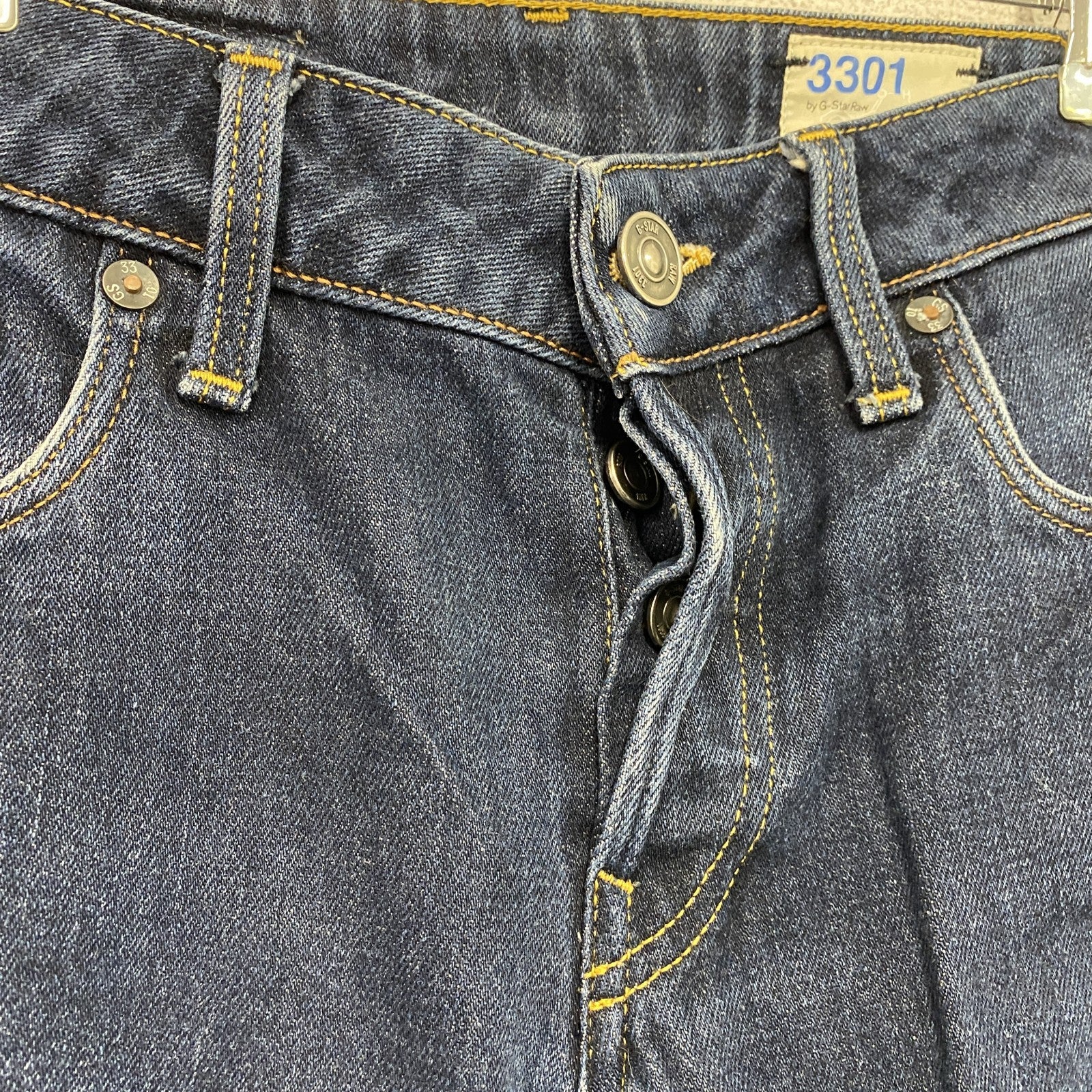 G-star RAW　ジースターロゥ　3301　デニムパンツ/ジーンズ　縦落ち　刺繍ロゴ　ボタンフライ　インディゴ　28サイズ