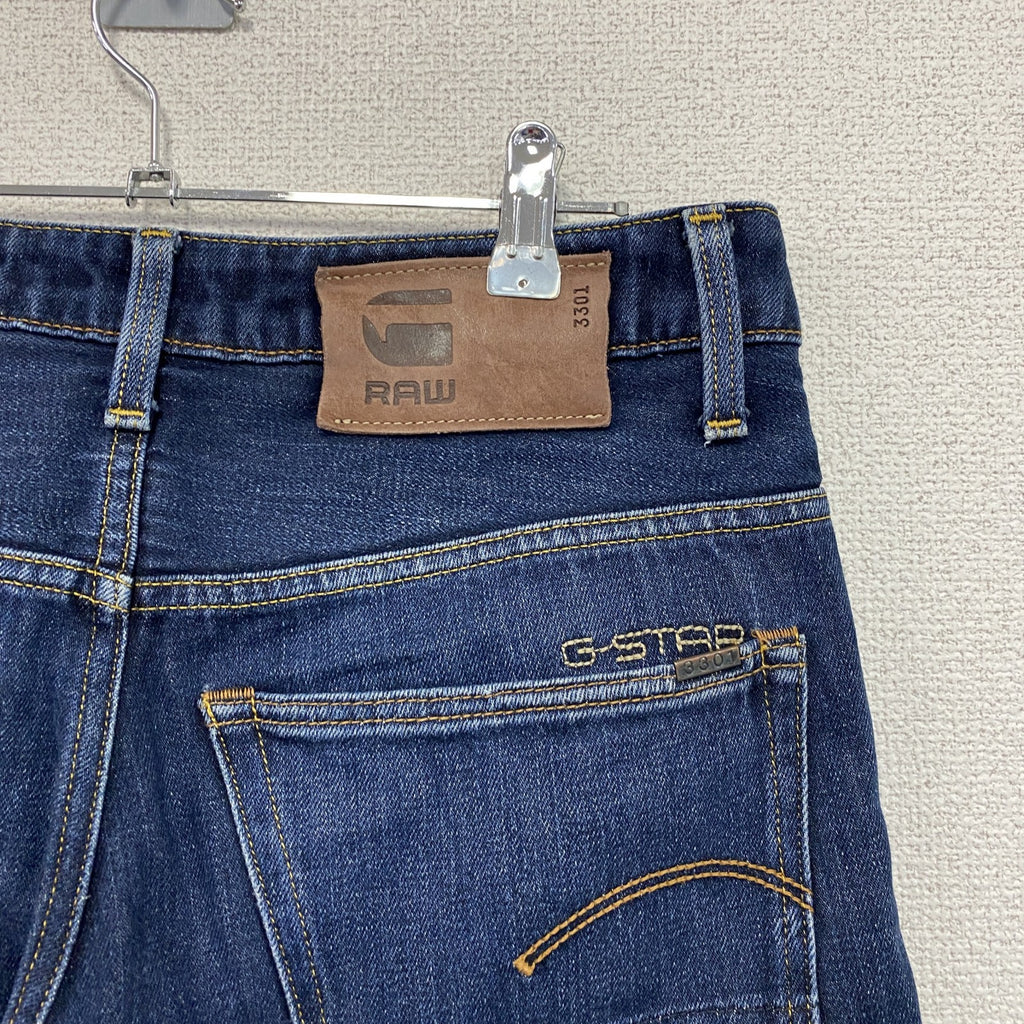 G-star RAW　ジースターロゥ　3301　デニムパンツ/ジーンズ　縦落ち　刺繍ロゴ　ボタンフライ　インディゴ　28サイズ