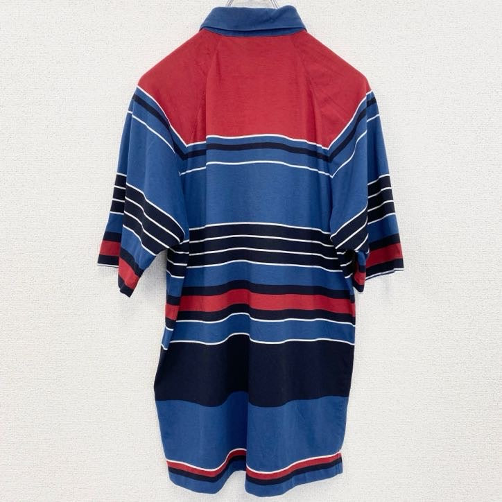 古着 used　90's　ヴィンテージ　半袖ポロシャツ　胸ポケット付き　ストライプ　ラグラン　シングルステッチ