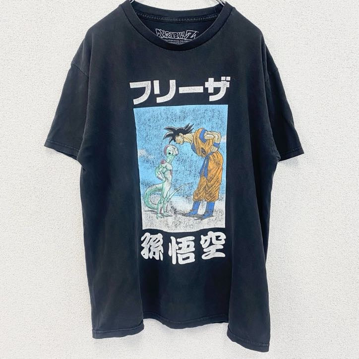 古着 used　半袖アニメプリントTシャツ　ドラゴンボール　孫悟空　フリーザ　黒　ブラック　クルーネック　レトロデザイン　Lサイズ