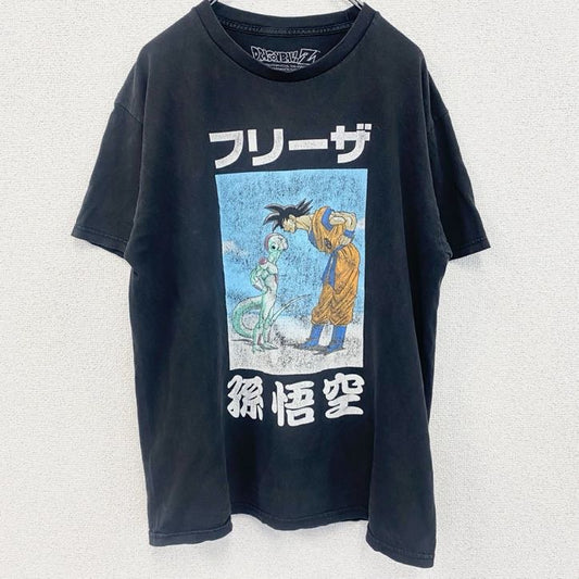 古着 used　半袖アニメプリントTシャツ　ドラゴンボール　孫悟空　フリーザ　黒　ブラック　クルーネック　レトロデザイン　Lサイズ
