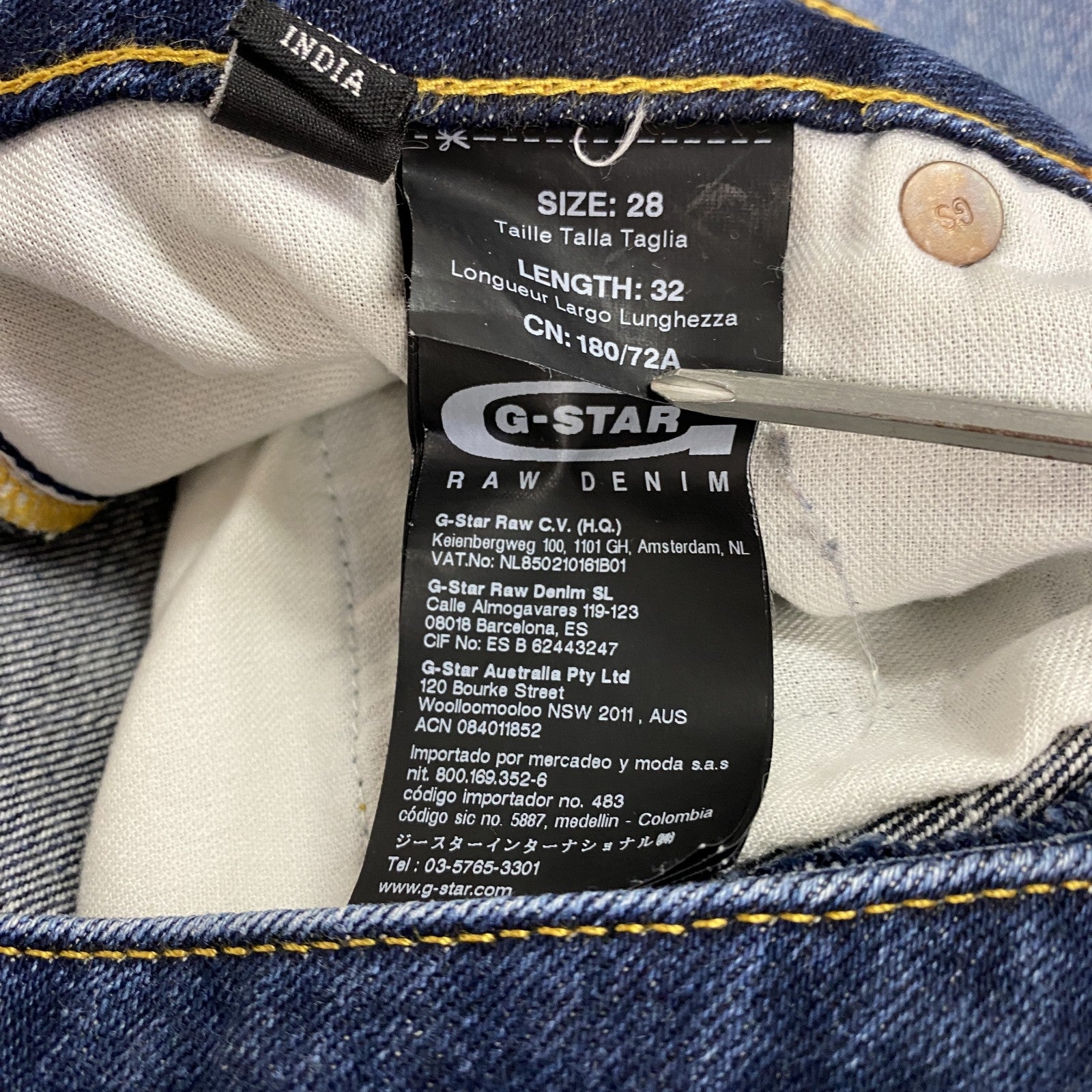 G-star RAW　ジースターロゥ　3301　デニムパンツ/ジーンズ　縦落ち　刺繍ロゴ　ボタンフライ　インディゴ　28サイズ