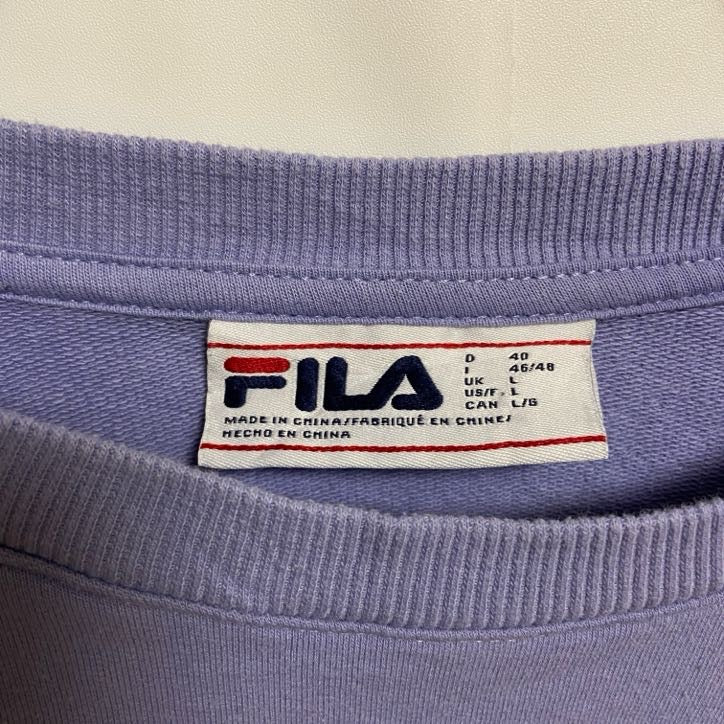 FILA　フィラ　スウェット/トレーナー　ワンポイント　刺繍ロゴ　ビッグシルエット　スポーツミックス　紫　パステルパープル　Lサイズ