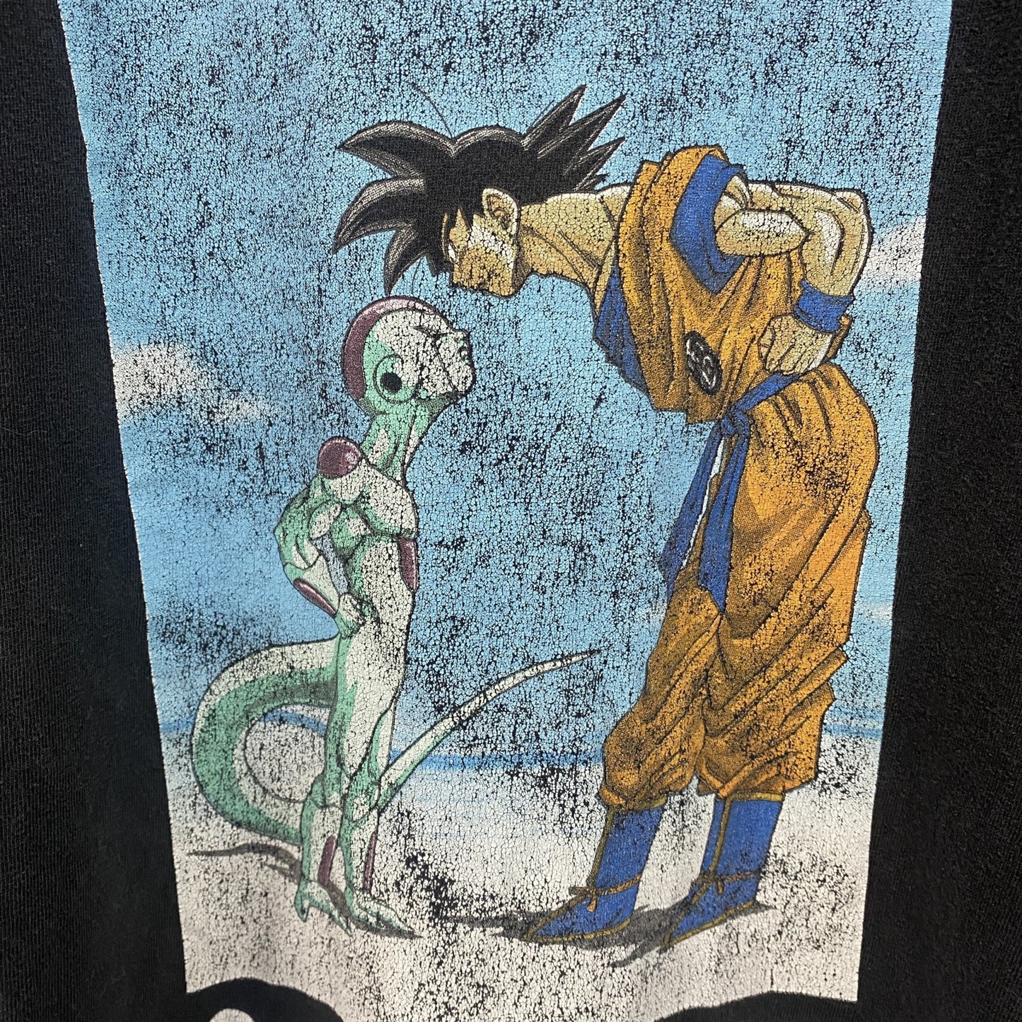 古着 used　半袖アニメプリントTシャツ　ドラゴンボール　孫悟空　フリーザ　黒　ブラック　クルーネック　レトロデザイン　Lサイズ