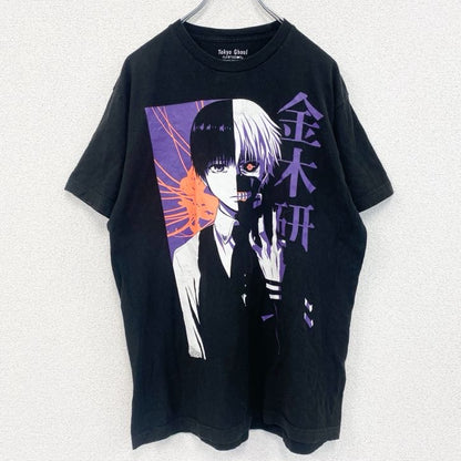 古着 used　半袖アニメプリントTシャツ　東京喰種　カネキ　金木研　黒　ブラック　クルーネック　レトロデザイン　Lサイズ