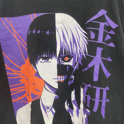 古着 used　半袖アニメプリントTシャツ　東京喰種　カネキ　金木研　黒　ブラック　クルーネック　レトロデザイン　Lサイズ
